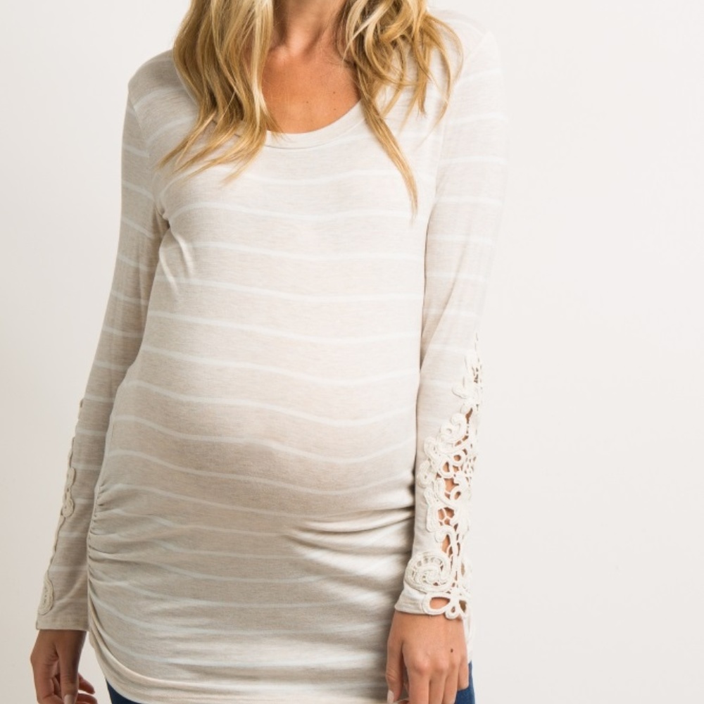Striped Maternity Tunic with Crochet Sleeves